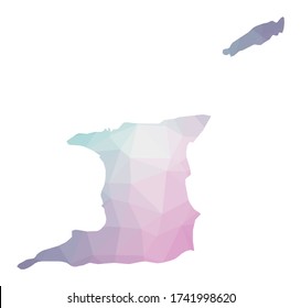 Polygonal map of Trinidad and Tobago. Geometric illustration of the country in emerald amethyst colors. Trinidad and Tobago map in low poly style. Technology, internet, network concept.