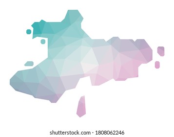 Mapa poligonal de Union Island. Ilustración geométrica de la isla con colores de amatista esmeralda. Mapa de la Unión con bajo estilo polaco. Tecnología, Internet, concepto de red. Ilustración vectorial.