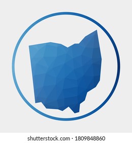 Polygonal map of the US state of Ohio in a gradient ring. Round low poly Ohio sign. Vector illustration.