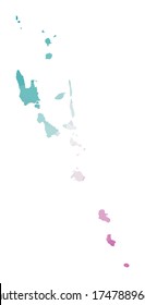 Mapa poligonal de Vanuatu. Ilustración geométrica del país en colores de amatista esmeralda. Mapa de Vanuatu de bajo estilo polaco. Tecnología, Internet, concepto de red. Ilustración vectorial.