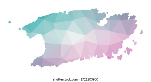Polygonal map of Vis. Geometric illustration of the island in emerald amethyst colors. Vis map in low poly style. Technology, internet, network concept. Vector illustration.