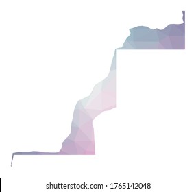 Mapa poligonal del Sáhara Occidental. Ilustración geométrica del país en colores de amatista esmeralda. Mapa del Sahara Occidental de bajo estilo polaco. Tecnología, Internet, concepto de red. Ilustración vectorial.