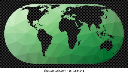 Polygonal map of the world on a transparent background. Hufnagel projection. Authentic vector illustration.