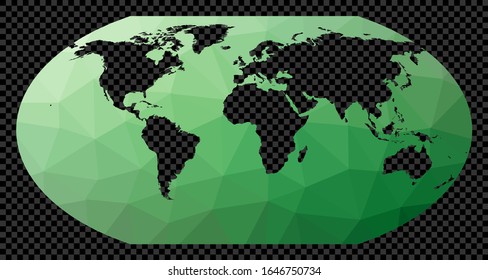 Polygonal map of the world on transparent background. Wagner 6 projection. Polygonal map of the world on transparent background. Stencil shape geometric globe. Classy vector illustration.