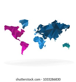 polygonal map of the world in pink and blue colors