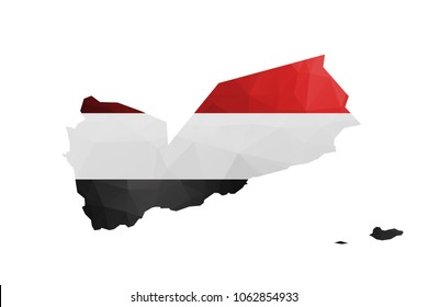 Polygonal map of Yemen with flag ,vector illustration
