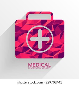 Polygonal medical first aid kit vector background concept. Illustration tamplate for web and mobile