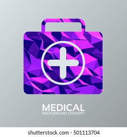 Polygonal medical first aid kit vector background concept. Illustration tamplate for web and mobile