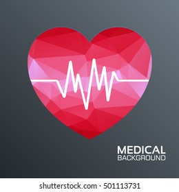 Polygonal  medical heart vector background concept. Illustration tamplate for web and mobile