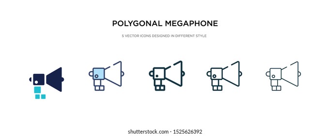 polygonal megaphone icon in different style vector illustration. two colored and black polygonal megaphone vector icons designed in filled, outline, line and stroke style can be used for web,