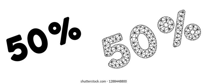 Polygonal mesh 50 percents and flat icon are isolated on a white background. Abstract black mesh lines, triangles and dots forms 50 percents icon.