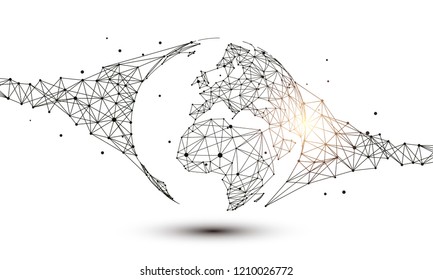 Polygonal mesh abstract tech background, internet connection, science and technology background, artificial intelligence and cloud computing, big data