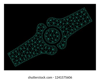 Polygonal mesh artificial bone joint. Abstract lines, triangles and points organized into artificial bone joint. Wire frame 2D polygonal line network in vector format on a dark blue background.