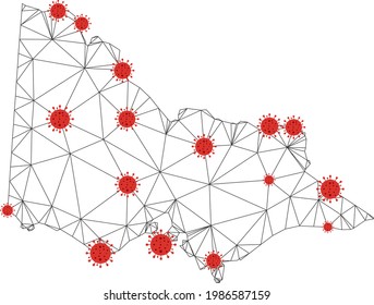 Polygonal mesh Australian Victoria map with coronavirus centers. Abstract mesh connected lines and covid- 2019 viruses on Australian Victoria map.