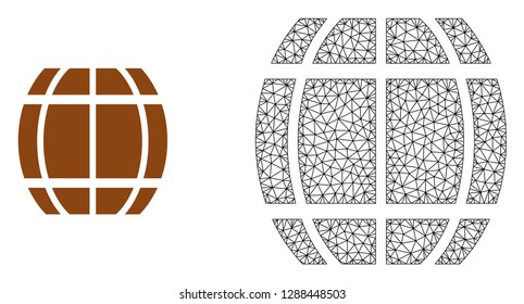 Polygonal mesh barrel and flat icon are isolated on a white background. Abstract black mesh lines, triangles and dots forms barrel icon.