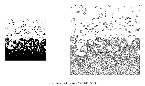 Polygonal mesh boiling liquid and flat icon are isolated on a white background. Abstract black mesh lines, triangles and dots forms boiling liquid icon.
