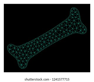 Polygonal mesh bone. Abstract lines, triangles and points combined into bone. Wire frame 2D polygonal line network in vector format on a dark blue background.