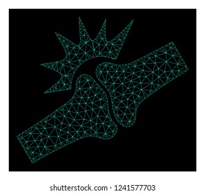 Polygonal mesh bone joint fracture. Abstract lines, triangles and points combined into bone joint fracture. Wire frame 2D polygonal line network in vector format on a dark blue background.