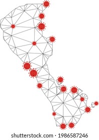 Mapa poligonal de la isla Boracay con centros de coronavirus. Resumen de líneas conectadas en red y virus codificados en el mapa de la isla de Boracay.