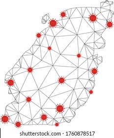 Mapa de la isla Bowen de malla poligonal con centros de coronavirus. Resumen de las líneas conectadas a la red y los virus covid- 2019 desde el mapa de la isla Bowen.