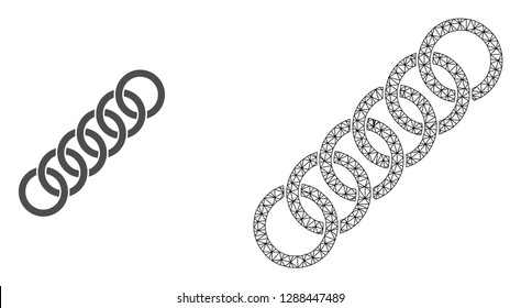 Polygonal mesh circle chain and flat icon are isolated on a white background. Abstract black mesh lines, triangles and nodes forms circle chain icon.