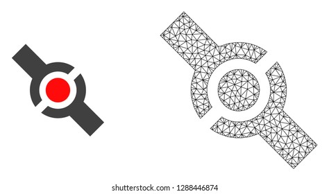 Polygonal mesh connector and flat icon are isolated on a white background. Abstract black mesh lines, triangles and nodes forms connector icon.