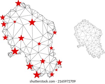 Polygonal mesh Cordoba Spanish Province map with red star centers. Abstract network connected lines and stars form Cordoba Spanish Province map.