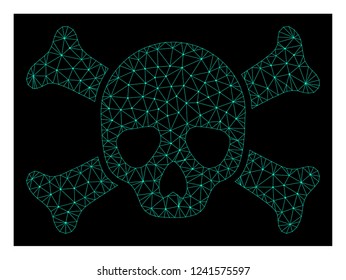 Polygonal mesh death skull. Abstract lines, triangles and points combined into death skull. Wire frame 2D polygonal line network in vector format on a dark blue background.
