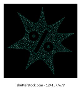 Polygonal mesh discount boom. Abstract lines, triangles and points combined into discount boom. Wire frame 2D polygonal line network in vector format on a dark blue background.