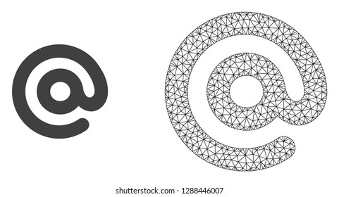 Polygonal mesh email symbol and flat icon are isolated on a white background. Abstract black mesh lines, triangles and nodes forms email symbol icon.