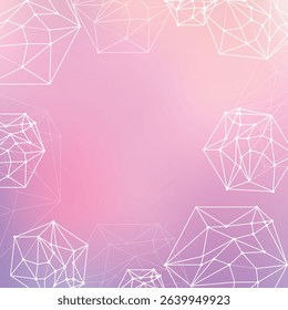Polygonal mesh frame, white geometric lines on pink gradient, modern abstract border, digital vector art