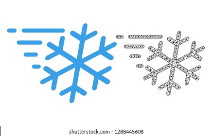 Polygonal mesh frost wind and flat icon are isolated on a white background. Abstract black mesh lines, triangles and nodes forms frost wind icon.