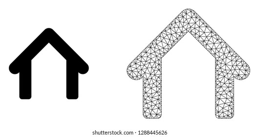 Polygonal mesh garage and flat icon are isolated on a white background. Abstract black mesh lines, triangles and nodes forms garage icon.