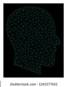 Polygonal mesh gentleman profile. Abstract lines, triangles and points organized into gentleman profile. Wire frame 2D polygonal line network in vector format on a dark blue background.