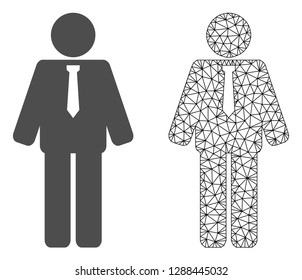 Polygonal mesh groom and flat icon are isolated on a white background. Abstract black mesh lines, triangles and dots forms groom icon.