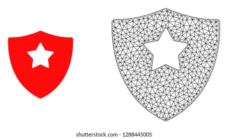 Polygonal mesh guard shield and flat icon are isolated on a white background. Abstract black mesh lines, triangles and nodes forms guard shield icon.