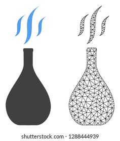 Polygonal mesh incense vial and flat icon are isolated on a white background. Abstract black mesh lines, triangles and nodes forms incense vial icon.