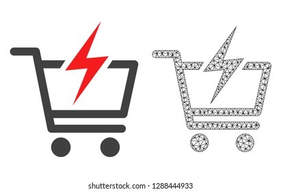 Polygonal mesh instant shopping and flat icon are isolated on a white background. Abstract black mesh lines, triangles and dots forms instant shopping icon.