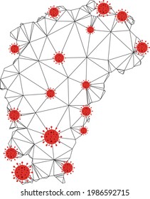 Mapa de malla poligonal de la provincia de Jiangxi con centros de coronavirus. Resumen de líneas conectadas a la red y virus codificados en el mapa de la provincia de Jiangxi.