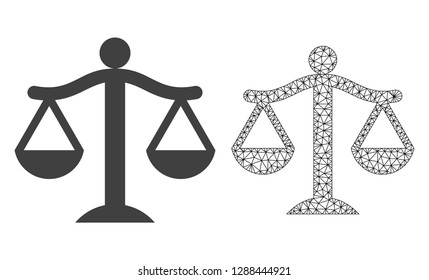 Polygonal mesh JUDGE and flat icon are isolated on a white background. Abstract black mesh lines, triangles and nodes forms JUDGE icon.