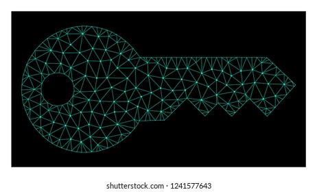 Polygonal mesh key. Abstract lines, triangles and points combined into key. Wire frame 2D polygonal line network in vector format on a dark blue background.