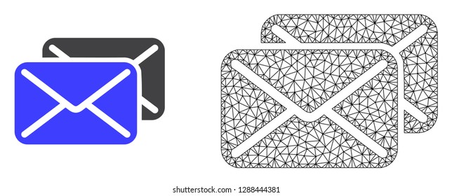 Polygonal mesh letters and flat icon are isolated on a white background. Abstract black mesh lines, triangles and nodes forms letters icon.