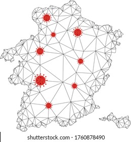 Polygonal Mesh Limburg Provinz Karte mit Coronavirus Zentren. Abstrakte vernetzte Linien und covid-2019 Viren bilden die Landkarte der Provinz Limburg.