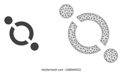 Polygonal mesh link and flat icon are isolated on a white background. Abstract black mesh lines, triangles and dots forms link icon.