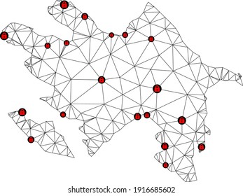 Mapa poligonal de bloqueo de malla de Azerbaiyán. Resumen de líneas de malla y cerraduras de un mapa de Azerbaiyán. Red de línea poligonal 2D del marco de alambre de vectores en color negro con cerraduras rojas.