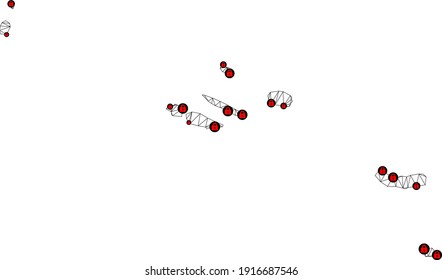 Polygonal mesh lockdown map of Azores Islands. Abstract mesh lines and locks form map of Azores Islands. Vector wire frame 2D polygonal line network in black color with red locks.