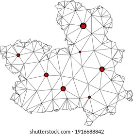 Polygonale Maschendrehkarte der Provinz Kastilien-La Mancha. Abstrakte Maschenlinien und Schlösser bilden eine Karte der Provinz Kastilien-La Mancha.