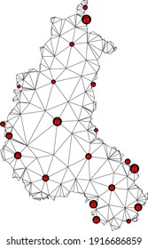 Mapa poligonal de bloqueo de malla de la provincia de Champagne. Resumen de líneas de malla y cerraduras de mapa de la provincia de Champagne. Red de línea poligonal 2D del marco de alambre de vectores en color negro con cerraduras rojas.