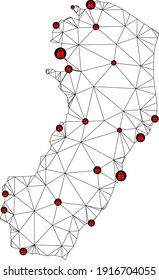 Polygonal mesh lockdown map of Espirito Santo State. Abstract mesh lines and locks form map of Espirito Santo State. Vector wire frame 2D polygonal line network in black color with red locks.