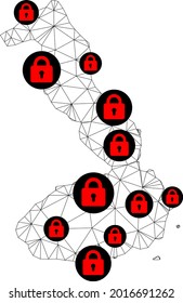 Polygonal mesh lockdown map of Galapagos - Isabela Island. Abstract mesh lines and locks form map of Galapagos - Isabela Island.